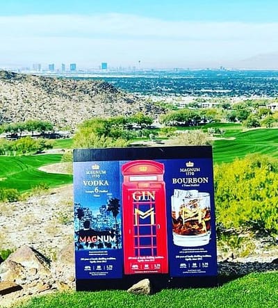 3 liquor boxes at golf court Magnum Finest Spirits sponsors Red Carpet Event for NFL Pro Bowl and NHL All Star weekend Las Vegas, Nevada